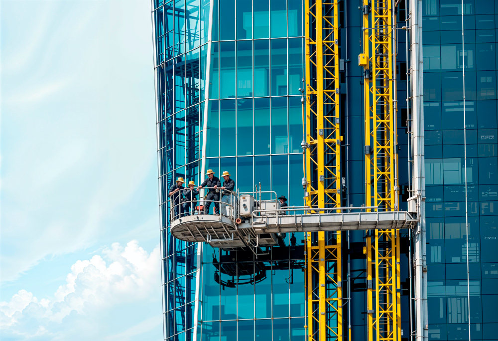 Construction hoist on active project