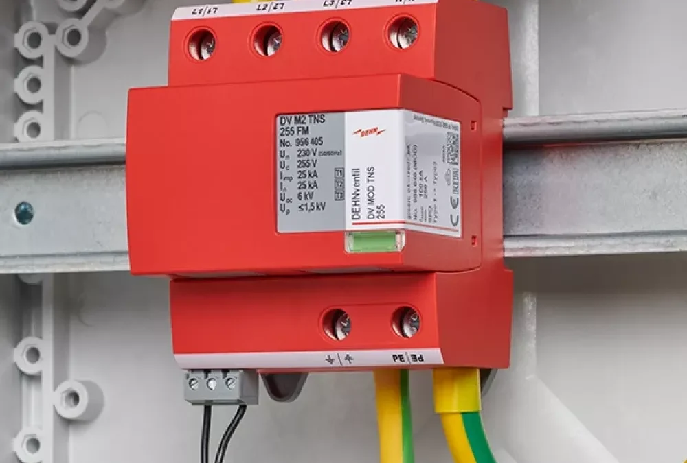 DEHN DEHNventil M2 — protección combinada Tipo 1+2+3 en riel DIN